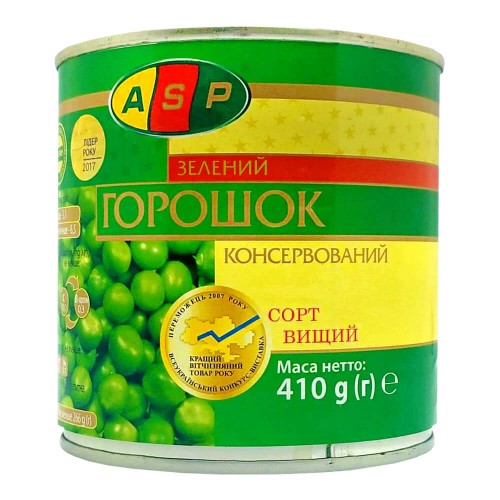 Зелений горошок консервований в ж/б ASP 410 г