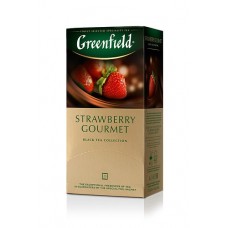 Чай кенийский черный байховый мелкий со вкусом клубники в пакетиках для разовой заварки «Strawberry Gourmet», 37.5 г ТМ «Greenfield»
