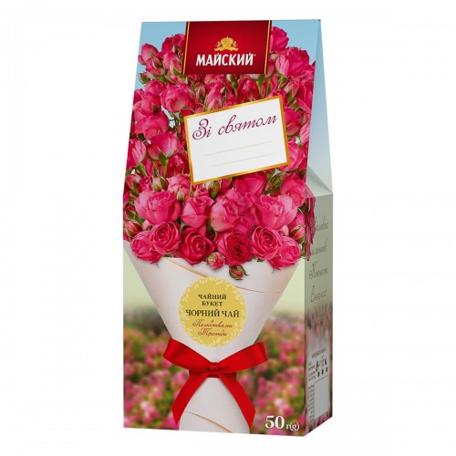 Чай Майский "Чайний букет" чорний листовий з пелюстками троянди 50 г