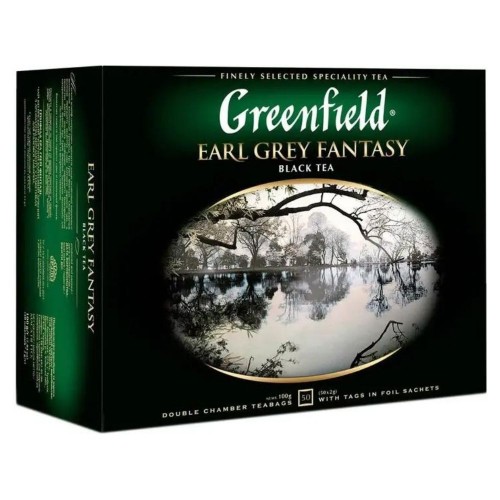 Чай чорний у пакетиках 50 шт з ароматом бергамоту Earl Grey Fantasy Greenfield