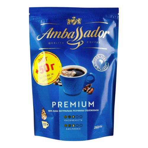Кава натуральна розчинна сублімована Premium Ambassador 250 г