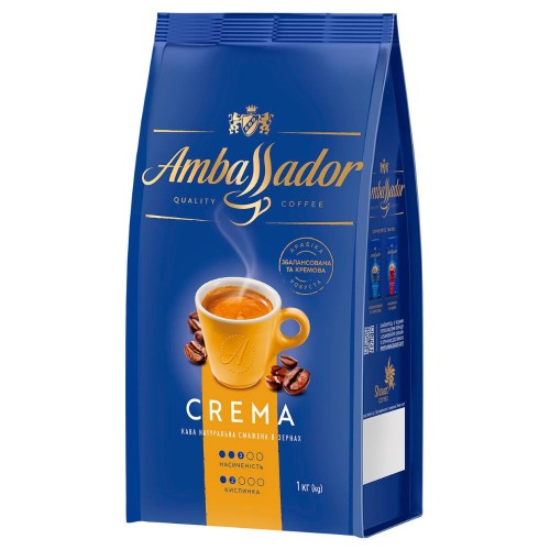 Кава натуральна смажена в зернах Crema Ambassador 1000 г