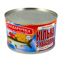 Кілька нерозібрана з квасолею в томатному соусі Господарочка ж/б 240 г