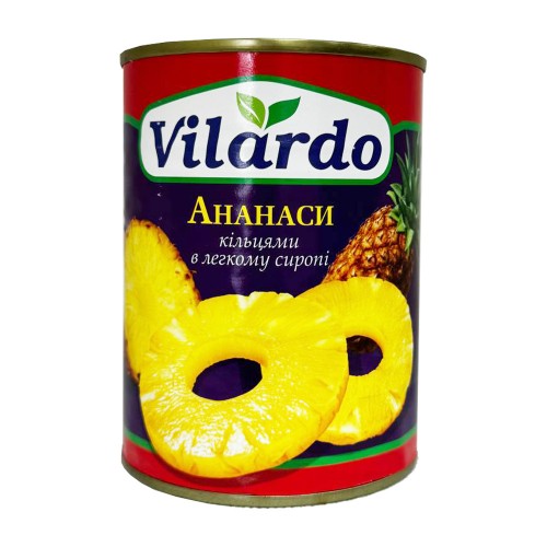 Ананас консервований кільцями в сиропі ж/б Vilardo 580 г