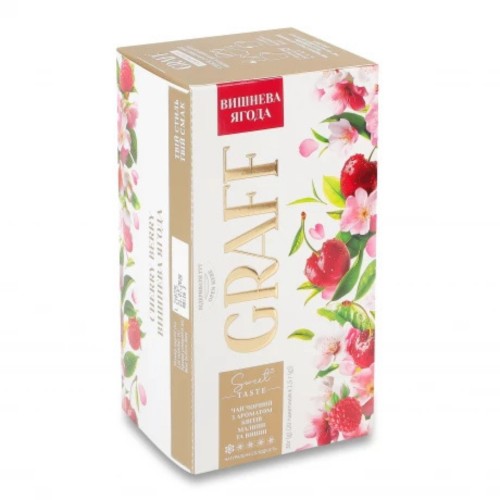 Чай Graff чорний з ароматом квітів малини та вишні Вишнева ягода 20 пакетиків