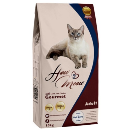 Повнораціонний корм для дорослих котів How Meow Adult Gourmet 15 кг (ягня, курка, риба)