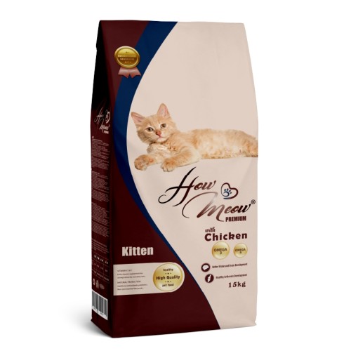 Повнораціонний корм для кошенят How Meow Adult Kitten з куркою 15 кг