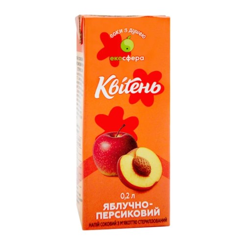 Напій соковий яблучно-персиковий з м'якоттю Квітень 0.2 л Напій соковий яблучно-персиковий з м'якоттю Квітень 0.2 л