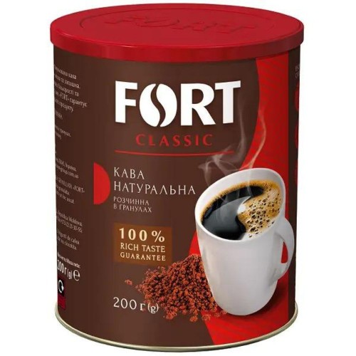 Кава натуральна розчинна в гранулах ж\б Fort 200 г