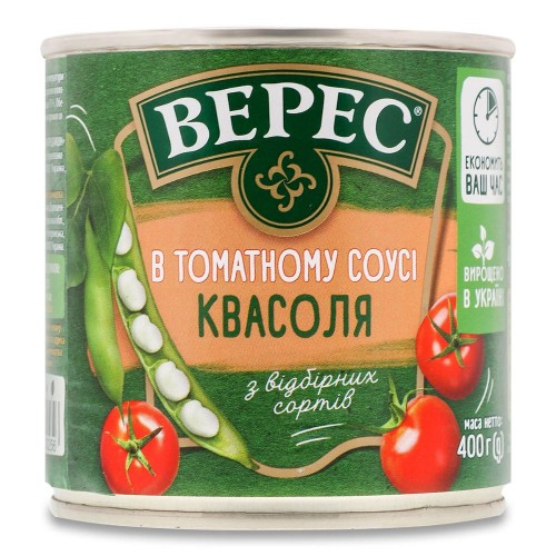 Квасоля в томатному соусі ж/б Верес 400 г